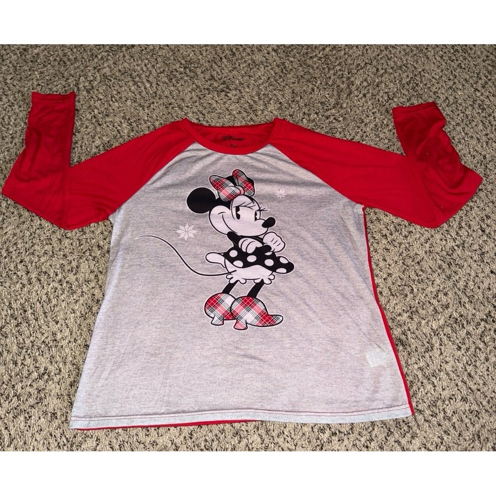 Disney Women's‎ Mickey Mouse Red Gray Long Sleeve Pajama Top Size Medium